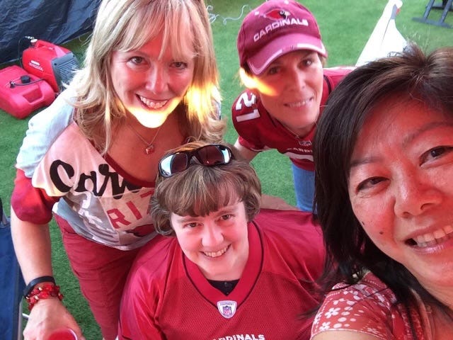 Rosa Mroz attends a Cardinals tailgate party with fellow judges Rachel Mitchell, Cindi Nannetti and Suzanne Cohen.